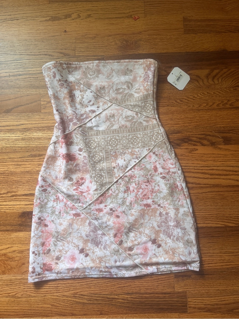 Altar'd State Strapless Floral Bodycon Dress in Blush and Cream